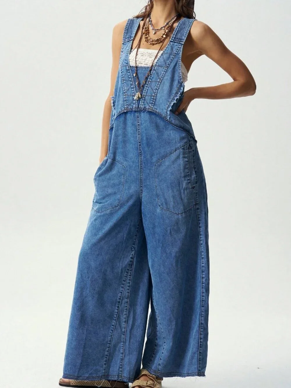 Blue Casual Women's Woven Denim Washed Jumpsuit